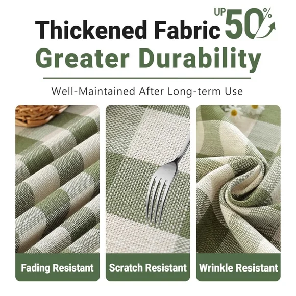 Chic Olive Checkered Tablecloth with Tassels - Picture 6 of 8